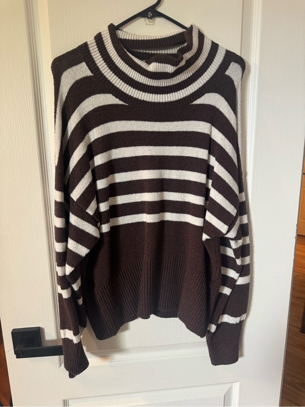 a new day Brown and Cream Striped Turtleneck Sweater